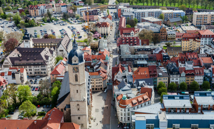 Förderung Mietwohnungsbau in Thüringen (im Bild: Stadtansicht Jena von oben)